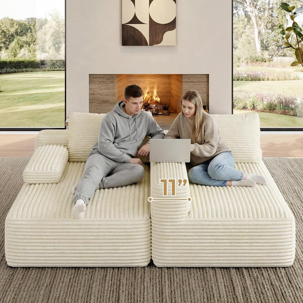 110" Sectional Sofa Boneless Couch with Chaise, Beige2