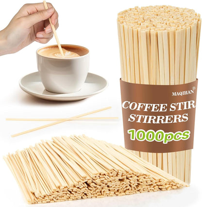 1000Pcs Wooden Coffee Stirrers - Coffee Stir Sticks Disposable | Bamboo Swizzle Stick for Beverage, Coffee, Hot Chocolate, Milk, Juice, Cocktail, Party Drink Stirring, Coffee Bar Need, 5.5''1