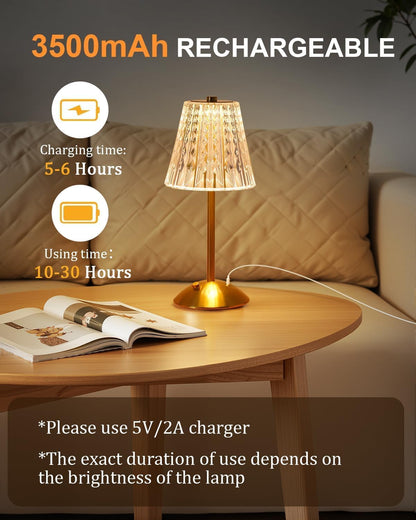 2 Pack Cordless Lamps Crystal Table Lamps,Rechargeable Touch Lamp2