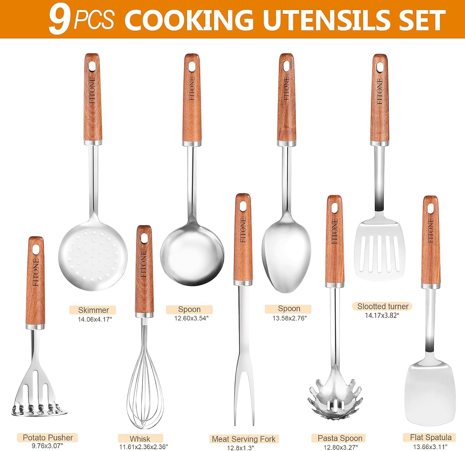 9pcs-stainless-steel-kitchen-utensils-set-heavy-duty-wooden-handle-cooking-utensils-metal-cookware-utensils-with-spatula-ladle-skimmer-spaghetti-spoon-and-potato-masher-easy-to-clean