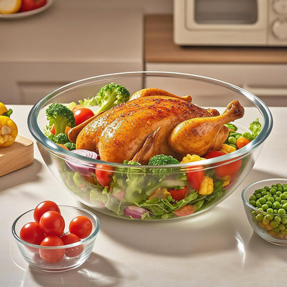 6.5 Qt Glass Mixing Bowl, 12 Inch Clear Extra Large Salad Bowls, Tempered Big Cooking Bowl for Sourdough, Kitchen Baking, Meal Prepping, Serving, Dishwasher Microwave & Freezer Safe8