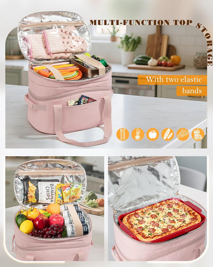 Double Layers Slow Cooker Bag, Slow Cooker Insulated Carrier | Compatible with 6-8 Quart Crockpot & Hamilton Beach, with Utensils Storage Section, Pink3