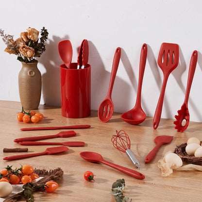 14 Pcs Silicone Cooking Utensils Set with Holder, Red7