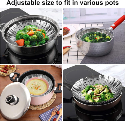 Steamer Basket, Stainless Steel Vegetable Steam Baskets for Steaming Cooking Expandable to Fit Various Size Pot (5.5" to 9.3")5