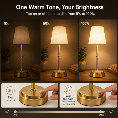 Rechargeable Cordless Table Lamp, Nightstand to End Table,Gold,1 Pack6