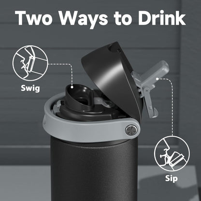 24 Oz Insulated Water Bottle for Sports:  Stainless Steel Water Bottle with 2-In-1 Straw and Spout Lid - Leak Proof, Cold for 24 Hours, Fits in Car Cup Holder, Bpa-Free for Travel Gym, Night3