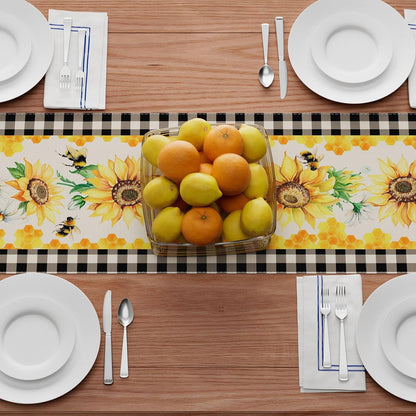 Summer Sunflower Daisy Bees Table Runner for Table Decoration 13X72In4
