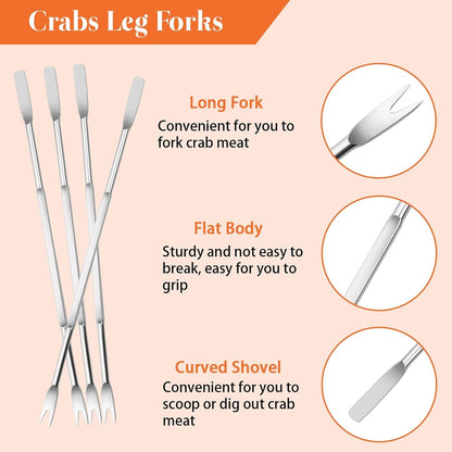 8 Pcs Crab Crackers and Tools Set, Crab Leg Cracker Tools for Seafood Nut | Zinc Alloy Lobster Crackers and Picks. 4 Pcs Crab Crackers, 4 Pcs Crab Leg Forks with Storage Bag. Ergonomic, Non-Slip Grip4