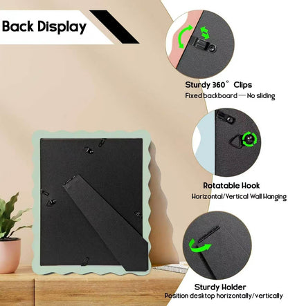 5X7 Cute Picture Frame, Wavy Curved Photo Frame with 4X6 Mat and Real Glass, Unique Funky Frame for Table and Wall Display, Home Office Desk Decoration Art, Gift (5X7, Sage Green)4
