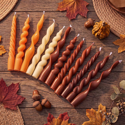 12 Pcs Fall Spiral Taper Candles 7.5" Autumn Twisted Candlesticks4