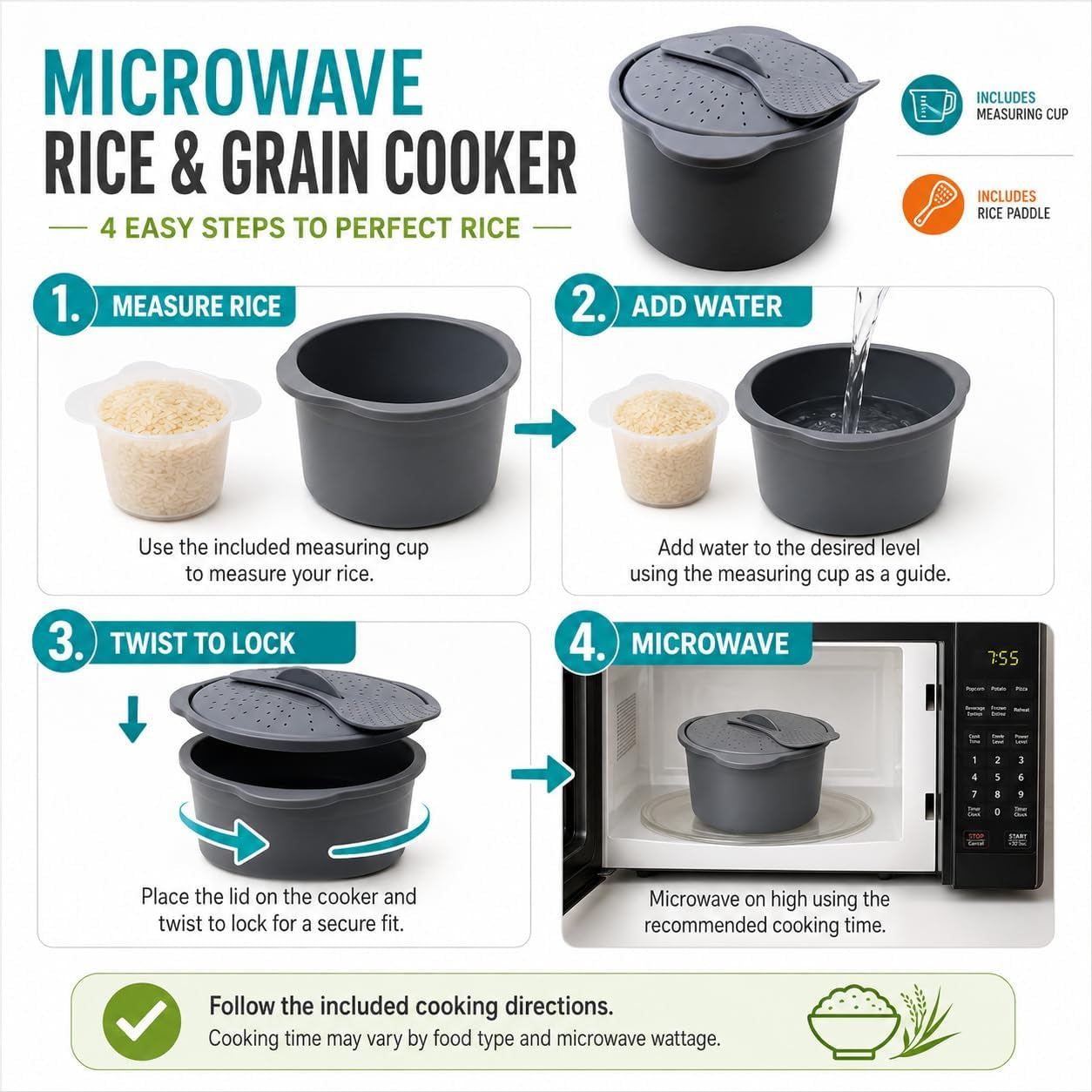 microwave-rice-cooker-and-grain-steamer-2-3l-with-paddle-and-measuring-cup-2-3l-microwave-cooker-for-rice-grains-and-vegetables-with-locking-vented-lid-paddle-and-measuring-cup