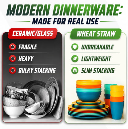 Wheat Straw Dinnerware Set, 40-PCS Lightweight Dish Set for 87