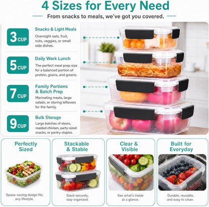 5Cup Plastic Food Storage Containers with Lids for Lunch Meal Prep,5Pk3