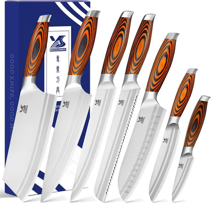 7-PCS Kitchen Knife Set, German Stainless Steel for Chef Knife Set with Pakkawood Handle, Perfect Cutlery Set Gift1
