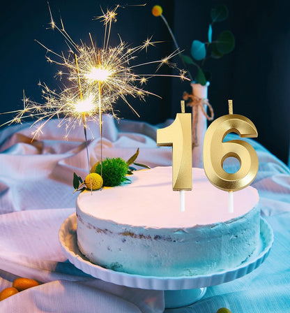 16Th Birthday Candles,Gold Number 16 Cake Topper for Birthday Decorations Party Decoration5