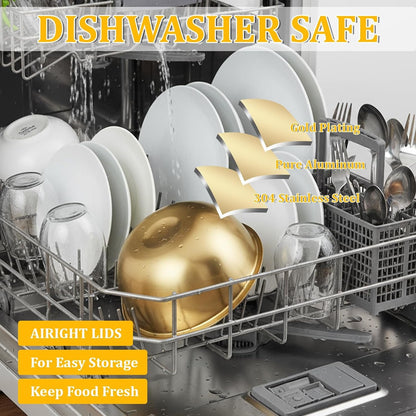 7 Gold Mixing Bowls with Airtight Lids, 7/3.6/2.7/2.1/1.5/1.1/0.8Qt6