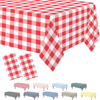 2 Pack Red Gingham Tablecloth Disposable 54 X 108 Inch | Red and White Checkered Tablecloths Plastic Picnic Tablecovers for Birthday Party, Baby Shower, Back to School, Christmas1
