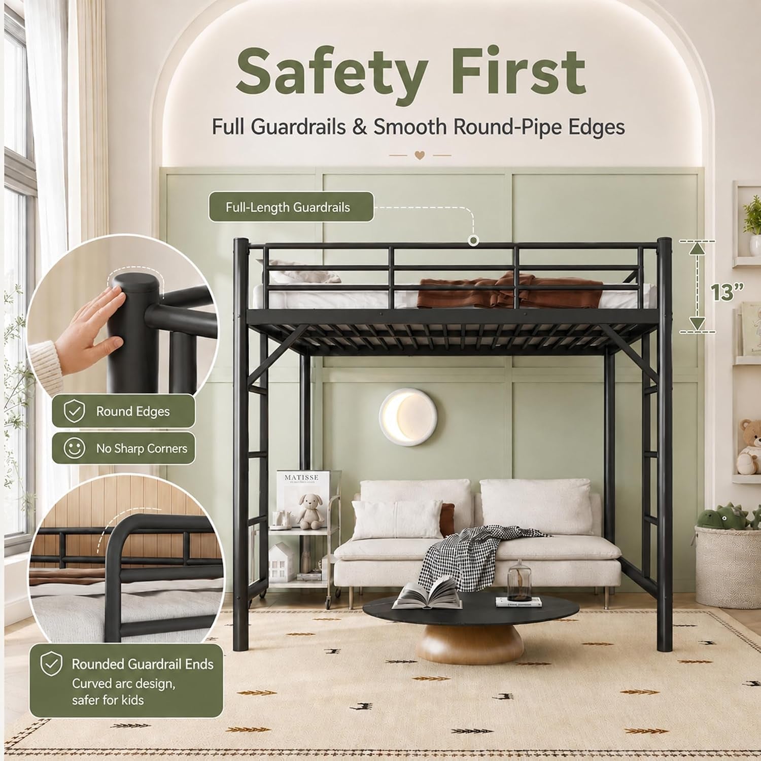 full-loft-bed-metal-round-pipe-dual-ladders-save-space-black