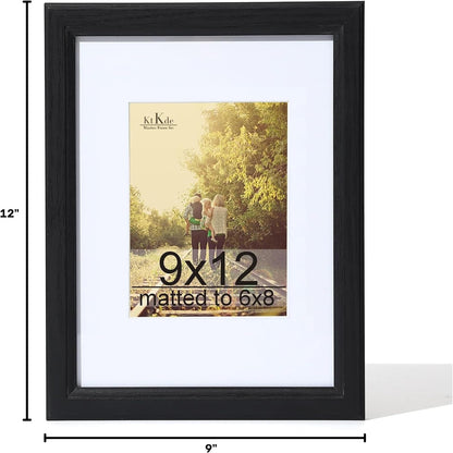9X12 Wooden Picture Frame,Display Pictures 6X8 with Mat or 9 X 12 Without, Tempered Glass, 9 by 12 Black Frames Wall Gallery Photo Frames Poster Frame Best Gift9
