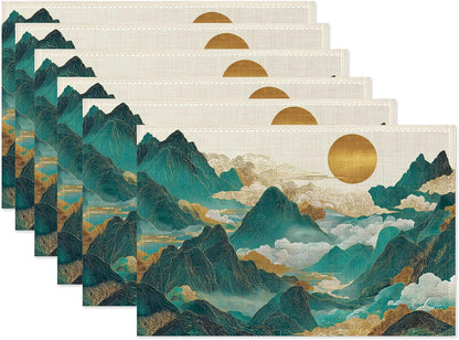 Abstract Mountains Placemats Set of 6,Sunset Washable Kitchen Dining Linen Table Mats for Home Party Dinner Indoor Outdoor 12X18Inch1