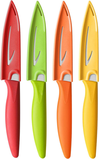 Paring Knife, 4PCS Paring Knives (4 Knives and 4 Knife Cover), 4 Inch Peeling Fruit and Vegetable Knife, Ultra Sharp Kitchen Knives, German Steel, PP Plastic Handle1