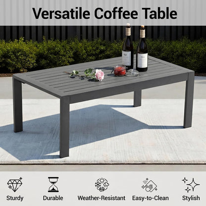 Patio Furniture Set 4 Pieces, Outdoor Sectional with Coffee Table, Metal Patio Conversation Set with Washable Covers for Porch, Balcony, Deck, Grey8