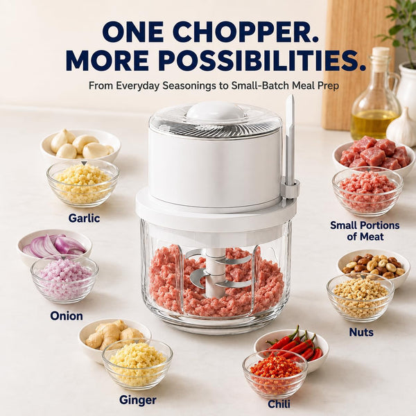 Electric Garlic Chopper 350ML, Portable USB Rechargeable Veggie Chopper | Glass Bowl Mini Food Processor, Wireless Garlic Grinder Masher Onion Chopper for Ginger, Chili, Fruit, Meat, Etc3