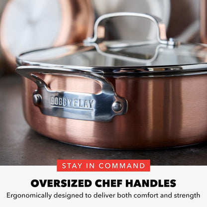 X Bobby Flay 8 Piece Copper Clad Pots & Pans, Induction Ready Cookware, Measurement Markings, Stainless Steel Base & Interior, Oven Safe to 500˚F8