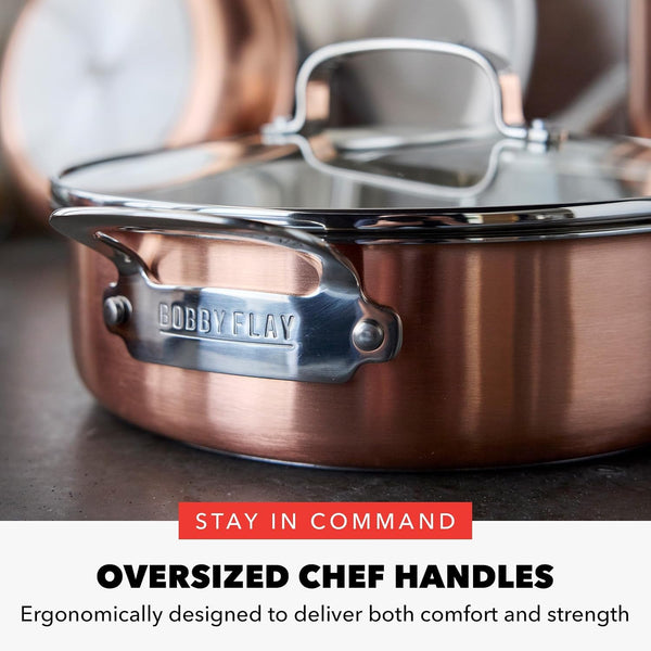 X Bobby Flay 8 Piece Copper Clad Pots & Pans, Induction Ready Cookware, Measurement Markings, Stainless Steel Base & Interior, Oven Safe to 500˚F8