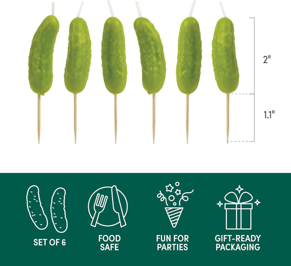 Genuine Fred Pickle Party Candles Set of 6 Quirky Pickle-Shaped Party Birthday Candles 2" Tall Fun and Unique Party Decor Gift-Ready Package3