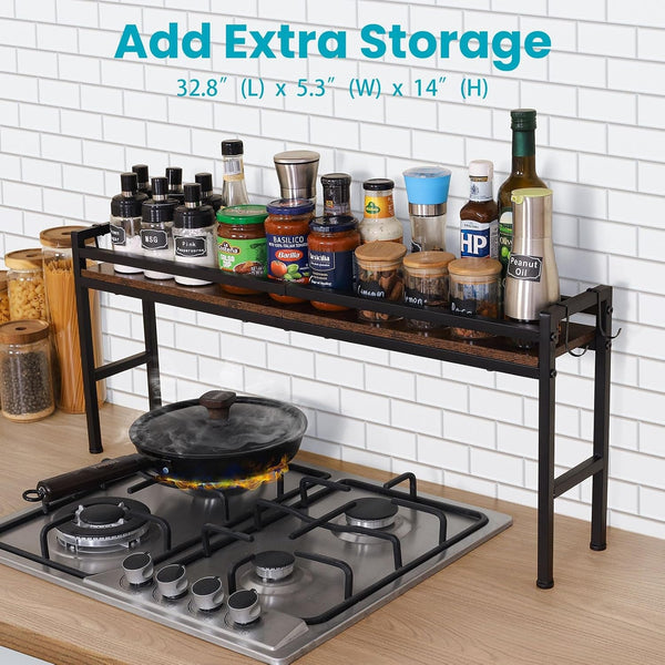 Spice Rack Shelf for Kitchen Stove，Stove Top Shelf with 4 Hooks Extra Storage Countertop, Seasoning Organizer,Kitchen Organizers and Storage6