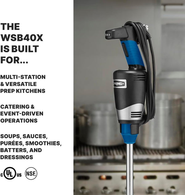 Commercial Quik Stix plus Immersion Blender, Variable Speed, 10 in Removable Shaft, for Professional Hand Blender for Kitchens & Restaurants, WSB40X2