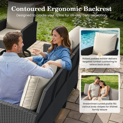 7 Seats Patio Furniture Set, 360° Swivel Chairs, 6 Pieces, Beige3