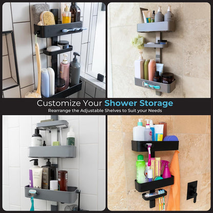 Shower Caddy, Adjustable Shelves, Magnetic Hooks, Black5