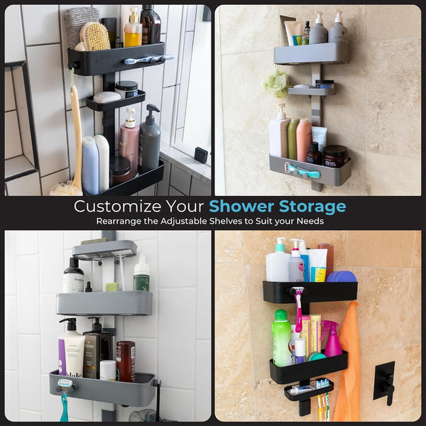 Shower Caddy, Adjustable Shelves, Magnetic Hooks, Black5