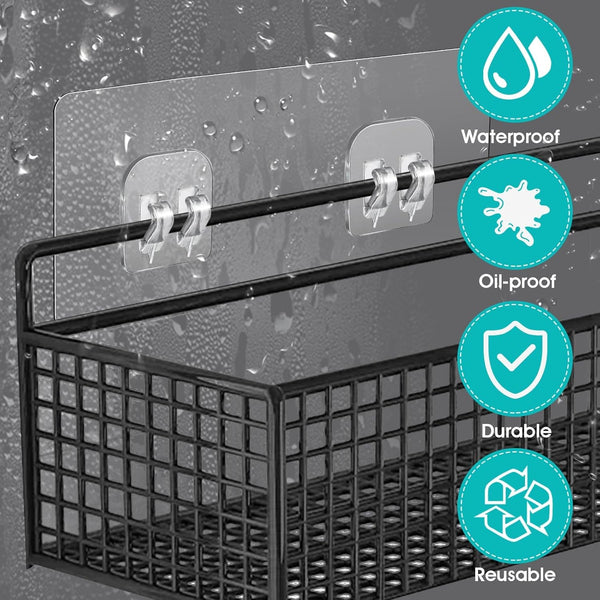 4 Pack Shower Caddy Adhesive Replacement, Strong Adhesive Sticker Hooks for Corner Shower Caddy Bathroom Shelf Basket Soap Dish Hanging Hooks Kitchen Accessories No Drilling4