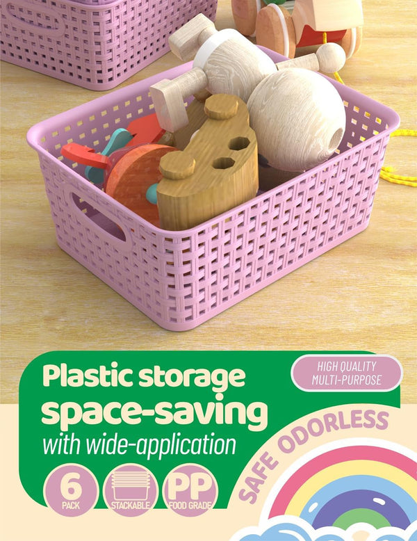 6-Pack Plastic Small Shelf Storage Weave Baskets Organizing for Cabinets and Pantries, Lavender Purple5