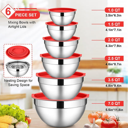 6 Pack Mixing Bowls Sets, Stainless Steel Metal Bowl for Kitchen2