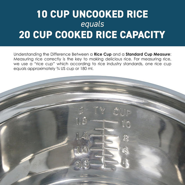 ERC-2020 Rice Cooker, Stainless Steel, White, 20 Cups Cooked | Keep Warm - 10 Cups Uncooked - Also Makes Soups, Stews, Grains and Cereals for Family-Size Cooking3