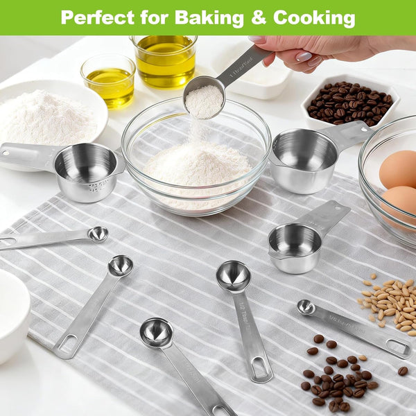 Stainless Steel Measuring Cups and Spoons Set of 10, Nesting Measuring Cup Set - 4 Cups 6 Spoons, Stackable Measure Cup Spoon Set for Dry & Liquid,Dishwasher Safe Kitchen Tools Cooking Baking Supplies7