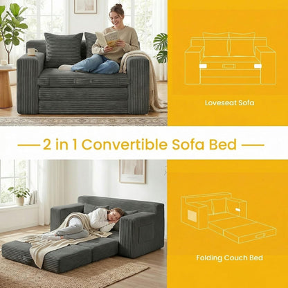Boneless Couch,Boneless Loveseat Sleeper Sofa Bed – 3-In-1 Convertible Couch Bed with Side Pockets & Handle,Pull Out Corduroy Futon for Small Space,Living Room & Bedroom,2 Pillows Included,No Assembly4