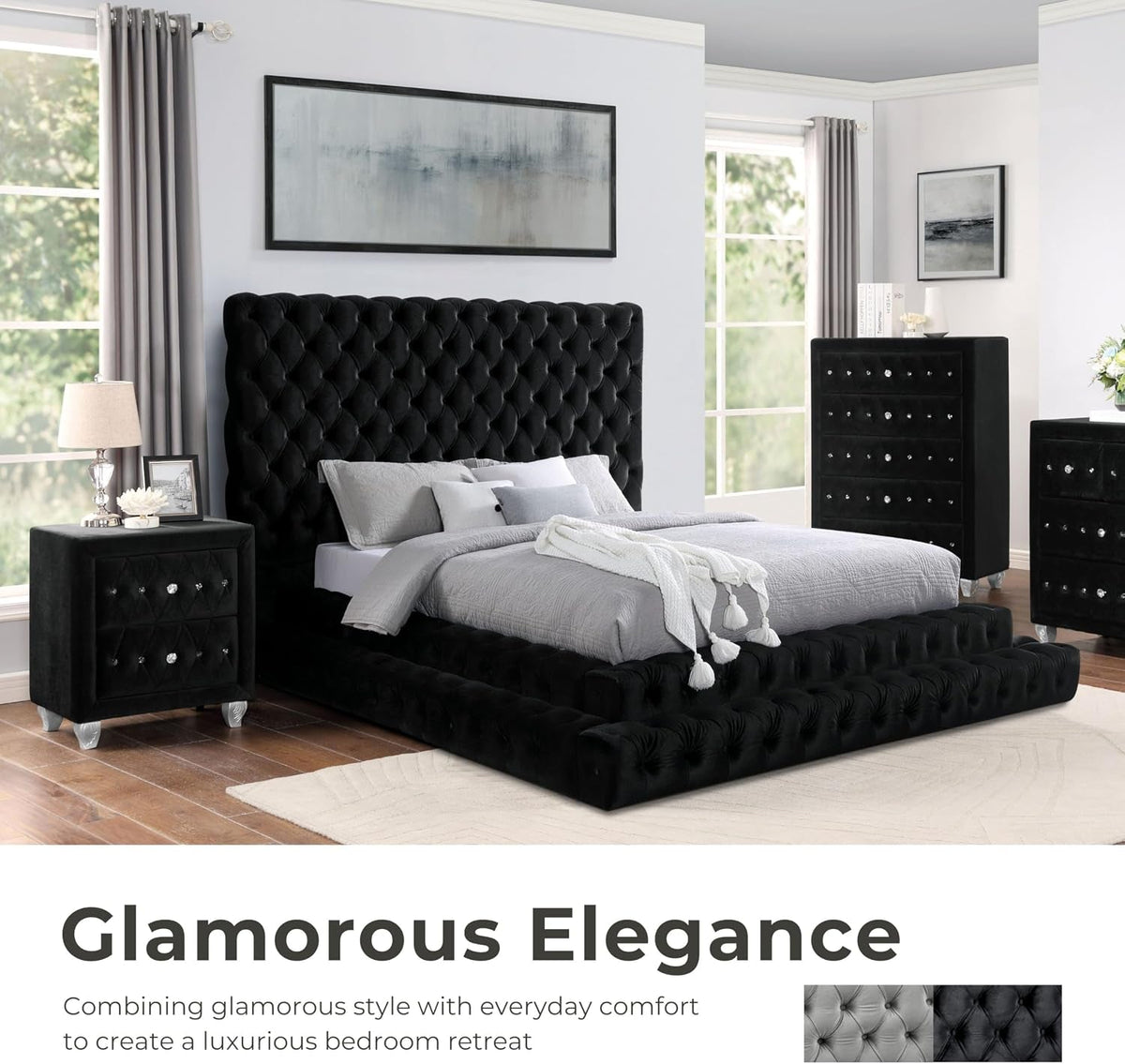 sable-fabric-upholstered-step-up-king-size-platform-bed-with-oversized-headboard-deep-button-tufting-no-box-spring-required-for-bedroom-guest-room-black