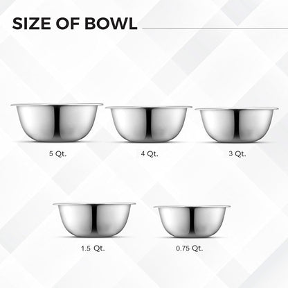 Premium Stainless Steel Mixing Bowls, Set of 5 Brushed Stainless Steel Mixing Bowl Set, Easy to Clean, Space Saving, Great for Cooking, Baking, Prepping (5 Pc Mixing Bowl)2