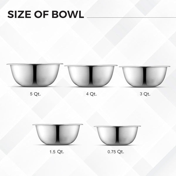 Premium Stainless Steel Mixing Bowls, Set of 5 Brushed Stainless Steel Mixing Bowl Set, Easy to Clean, Space Saving, Great for Cooking, Baking, Prepping (5 Pc Mixing Bowl)2