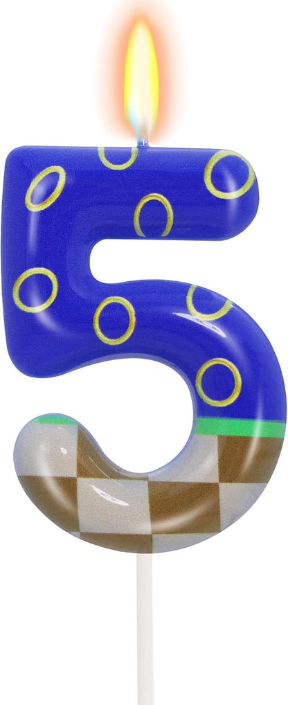 Golden Rings Blue Number 5 Candle, Hedgehog Birthday Decorations1