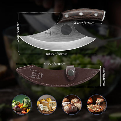 Lightweight Ulu Knife, Salad Rocker Chopper with Leather Sheath7