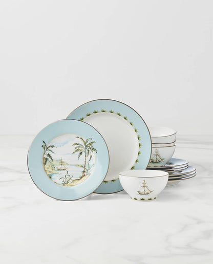 British Colonial Tradewind Porcelain 12-Piece Dinnerware Set for 42