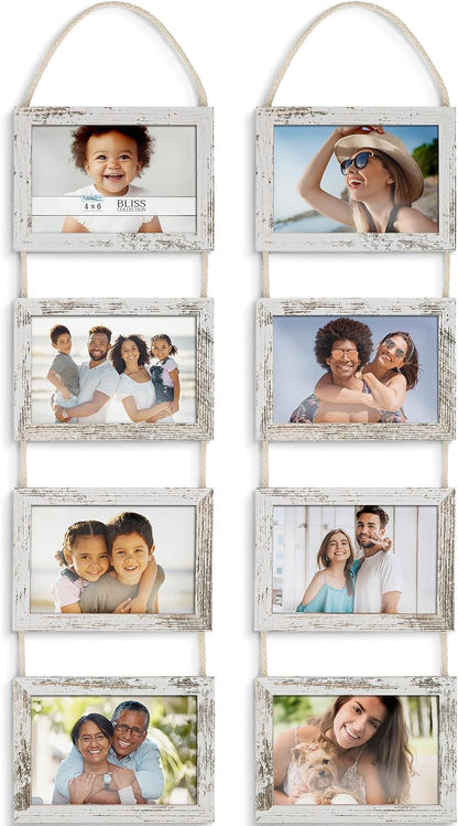 4X6 Hanging Picture Frames Collage with 8 Openings - Distressed White, 2 PK1
