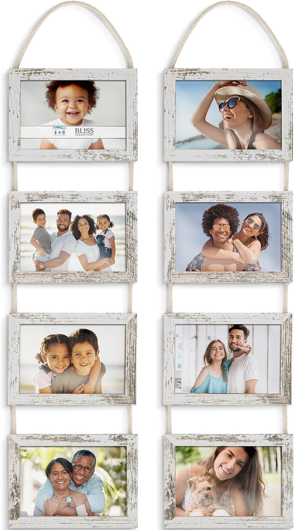 4X6 Hanging Picture Frames Collage with 8 Openings - Distressed White, 2 PK1
