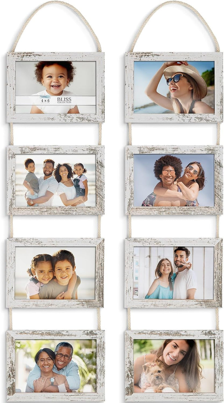 4X6 Hanging Picture Frames Collage with 8 Openings - Distressed White, 2 PK